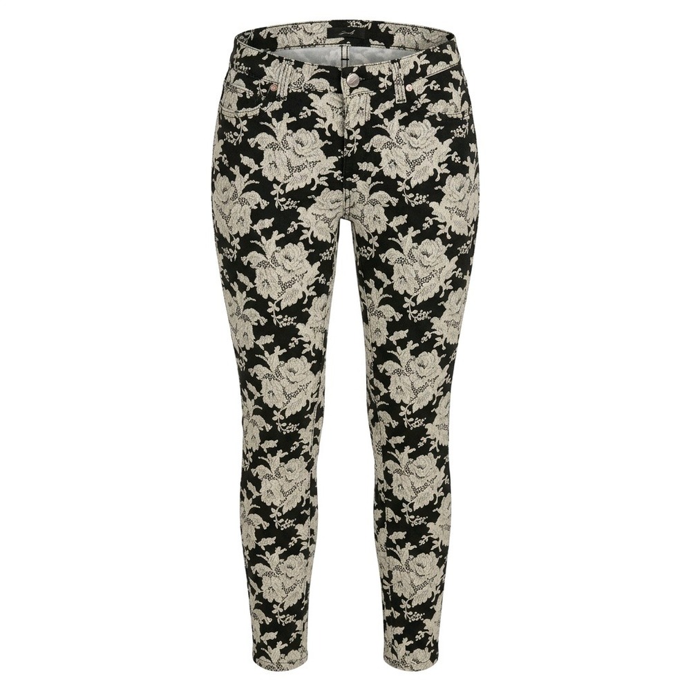 7 For All Mankind Floral Jacquard Tapestry Skinny Jeans Black White Size 24